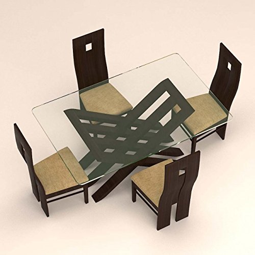 4 Seater Glass Table Top with Criss Cross Design Dinning Set.