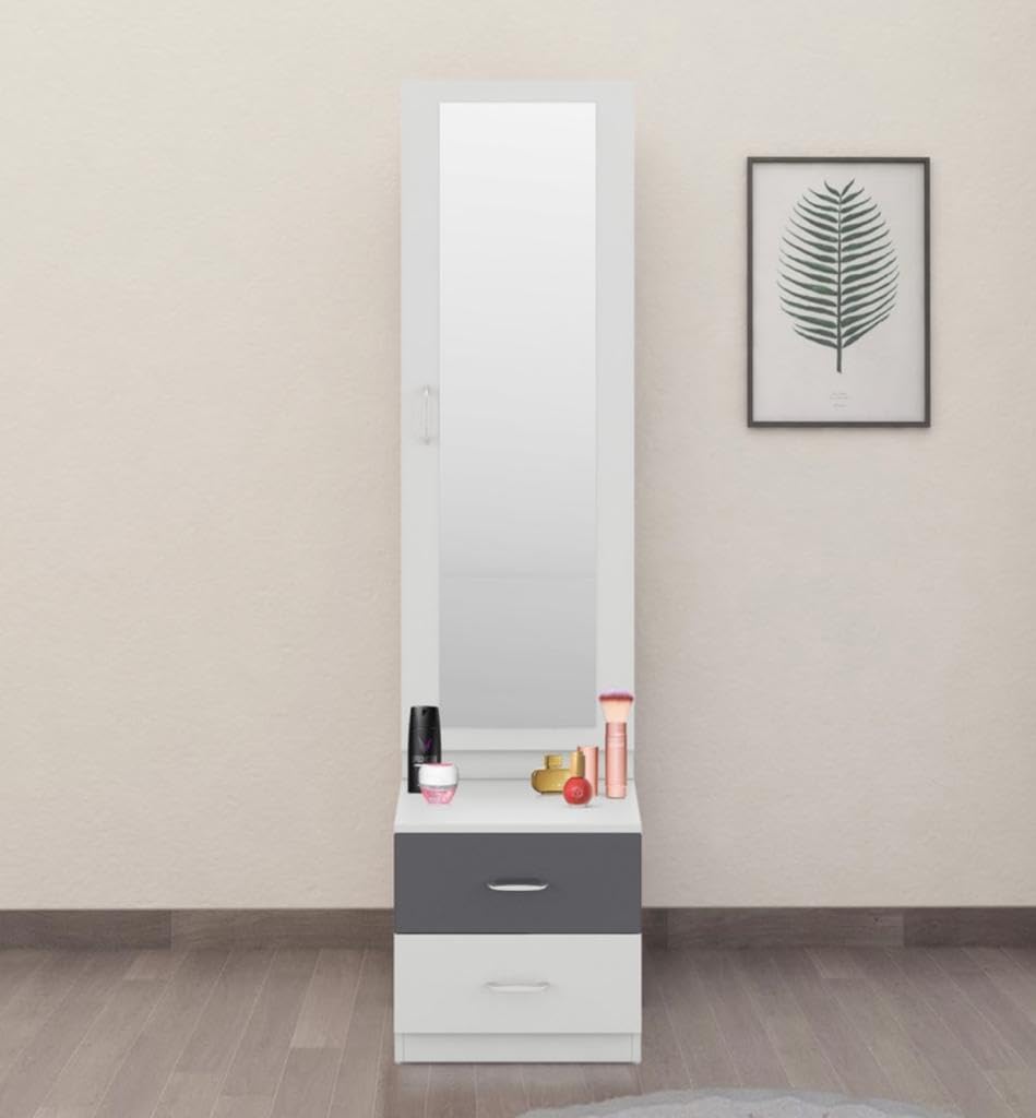 CASPIAN Furniture Frosty White and Elegant Grey Colour Dressing Table with Mirror,Shelves and Drawers || Makeup Table || Organizer for Room || Dressing Table