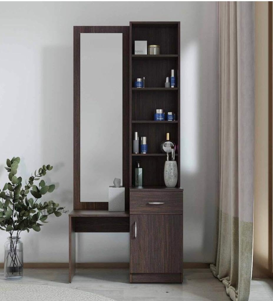 CASPIAN Furniture Dressing Table with Mirror for Bedroom | Bedroom Vanity Table | Dresser | Storage (Rainforest Dark)