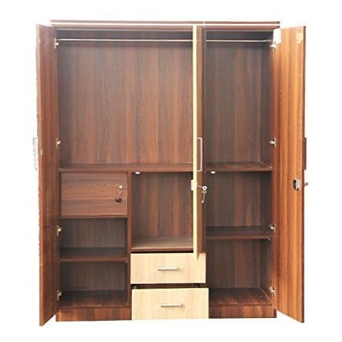 3 Door Wardrobe With Mirror(Material-Engineereed Wood,Color-Brown)