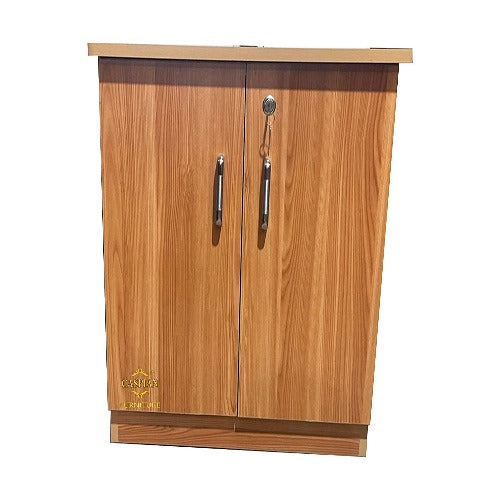Engineered Wood 3 Tier Shelf in Mogany Finish| Shoe Cabinet | Hall Way Furniture | Outdoor Cabinet with Lock | Size 24 x 24 inches