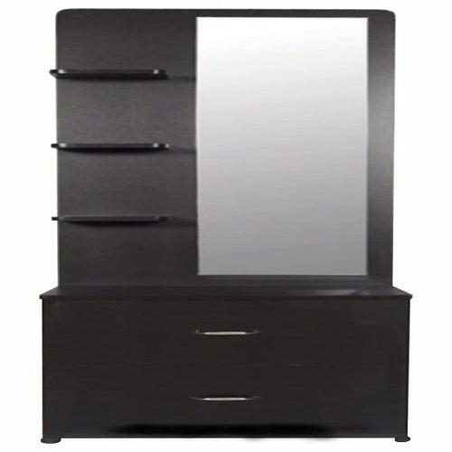 Coffee Brown Engineered Wood Dressing Table with 2 Drawers, Mirror and Open Shelves