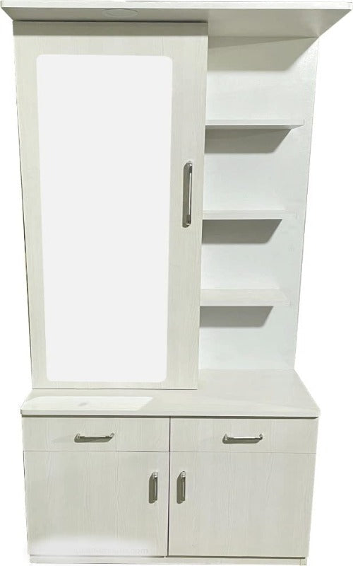 Super White Engineered Wood Dressing Table with Storage Space, 2 Drawers, Perfume Organizer