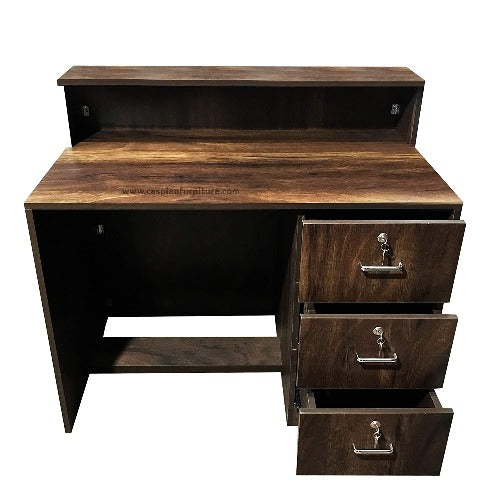 Engineered Wood Study Table with Study Desk and Drawers (Brown Textured)