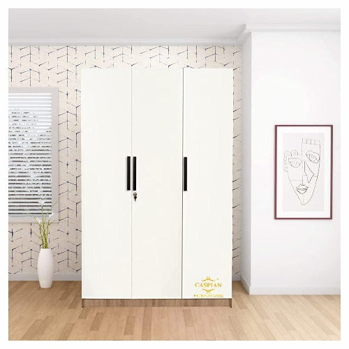 Engineered Wood 3 Door Wardrobe with Drawer, Shelves & Hanging Space for Clothes || Wooden Utility Cupboard