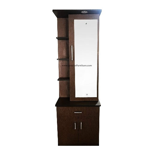 Engineered Wood Dressing Table with Mirror , Storage , Shelves , Drawer and LED Light (Brown Finish)