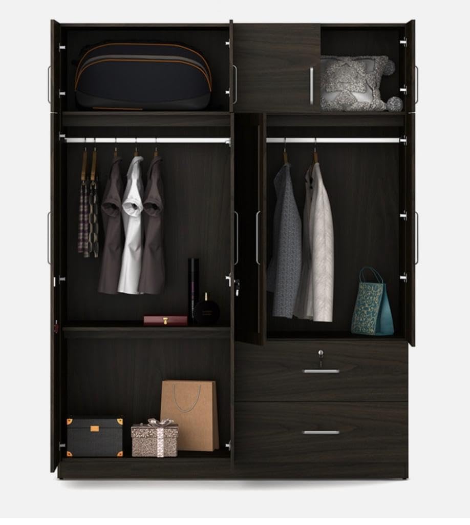 CASPIAN Furniture 4 Door Wardrobe for Bedroom with Loft and Mirror (Rainforest Dark) (Size 80 x 62 x 20 inches)