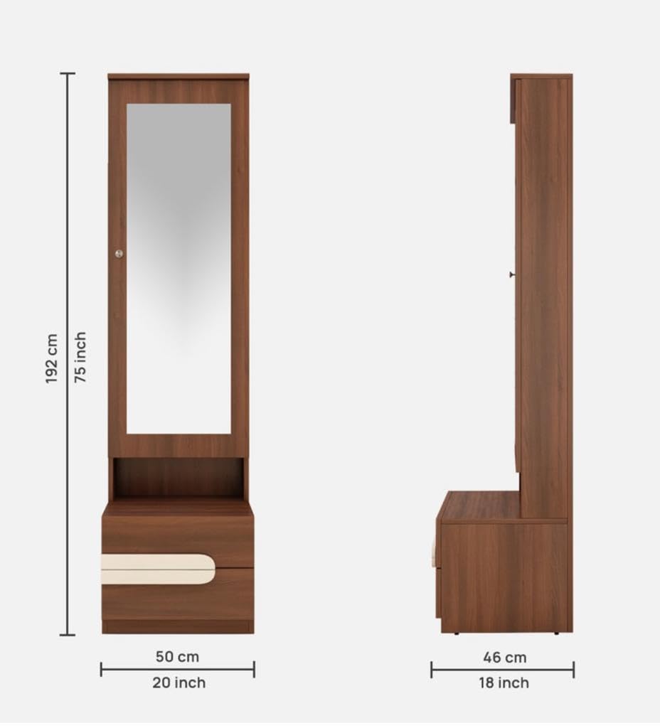 CASPIAN Furniture Engineered Wood Rainforest Brown & Frosty White (Handles) with Mirror 6 Shelves and 2 Drawers || Dressing Table || Makeup Table || Bedroom Organizer