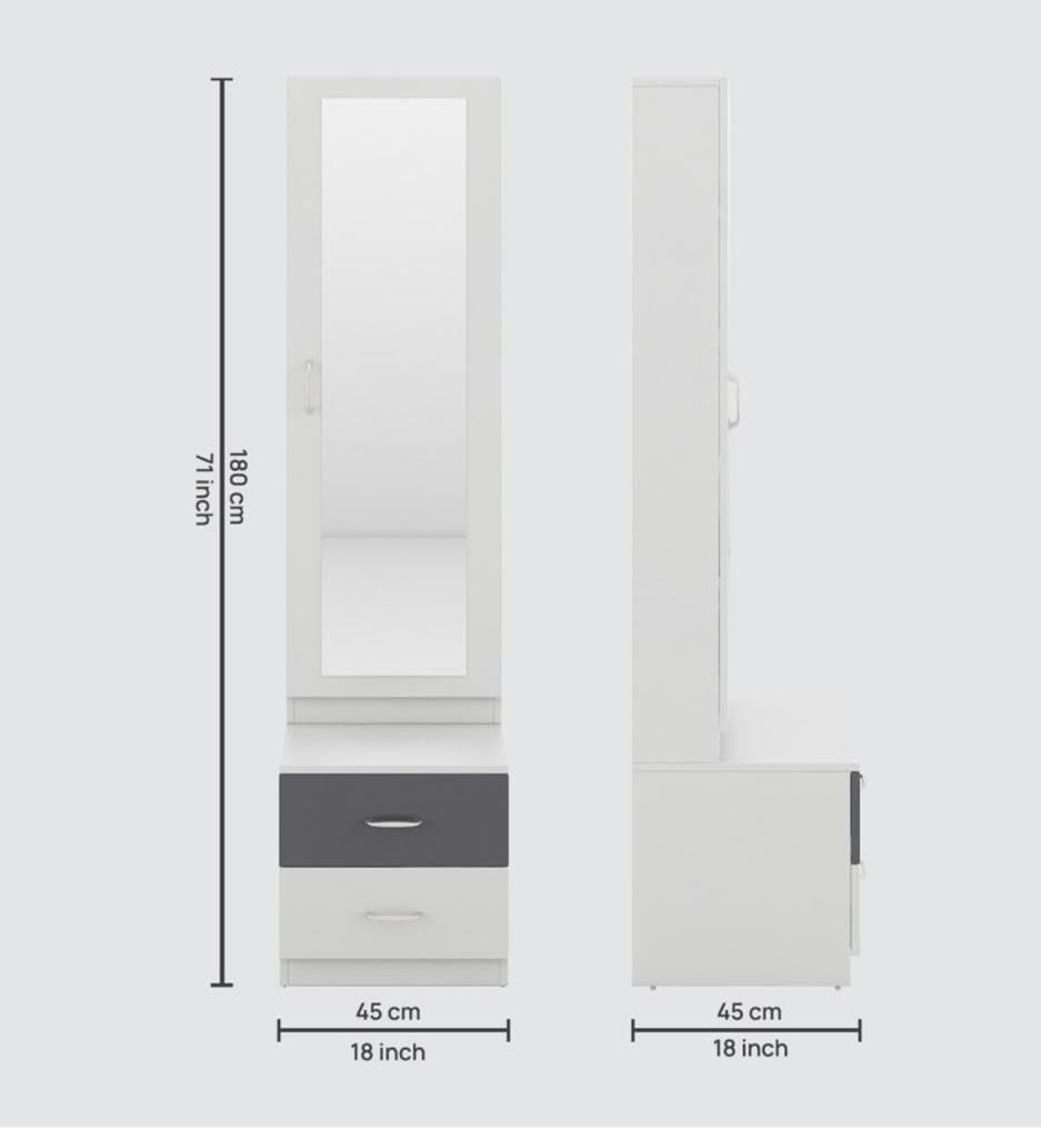 CASPIAN Furniture Frosty White and Elegant Grey Colour Dressing Table with Mirror,Shelves and Drawers || Makeup Table || Organizer for Room || Dressing Table