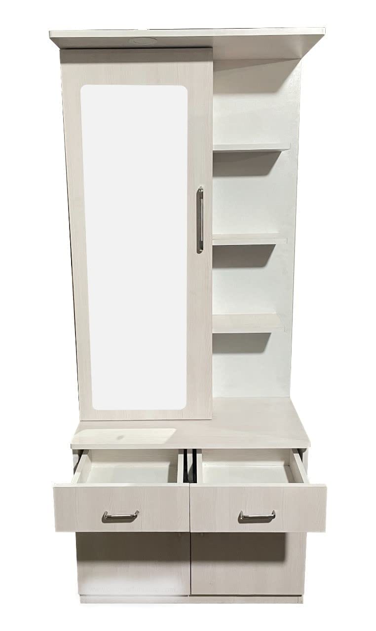 Super White Engineered Wood Dressing Table with Storage Space, 2 Drawers, Perfume Organizer