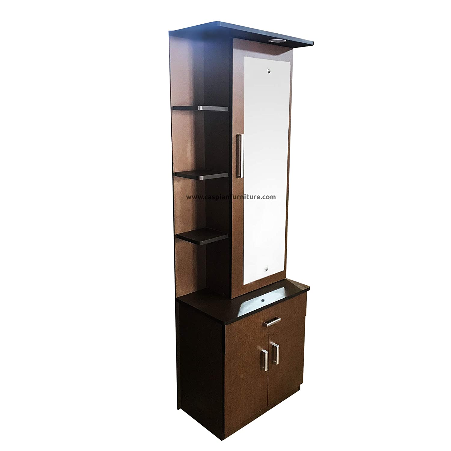 Engineered Wood Dressing Table with Mirror , Storage , Shelves , Drawer and LED Light (Brown Finish)
