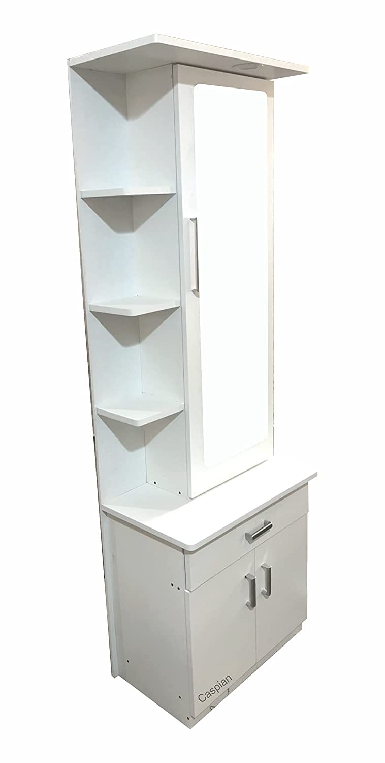 Engineered Wood Super White Colour Dressing Table with Mirror, Storage Shelves