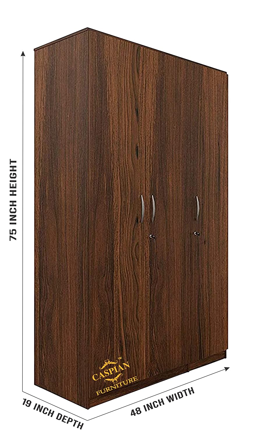 Almirah || Wooden Cupboard || Home Storage Cabinet Engineered Wood 3 Door Wardrobe (Finish Color - Walnut Brown, Pre-Assembled)