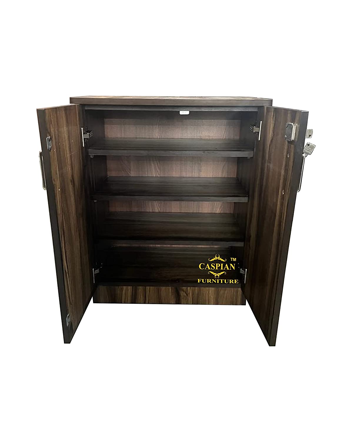Engineered Wood Textured 2 Door Shoe Rack with 4 Shelves (Brown)