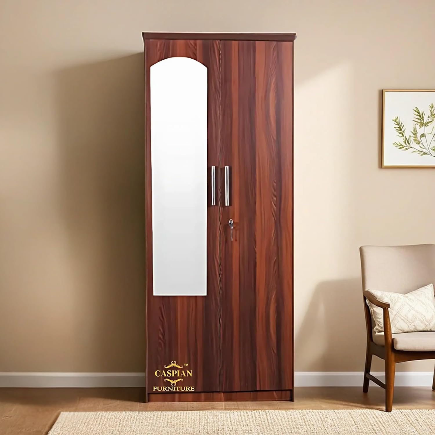 Streak Textured 2 Door Wardrobe for Bedroom with 2 Drawers and 4 Shelves | Cupboard for Home | Bedroom Wardrobes