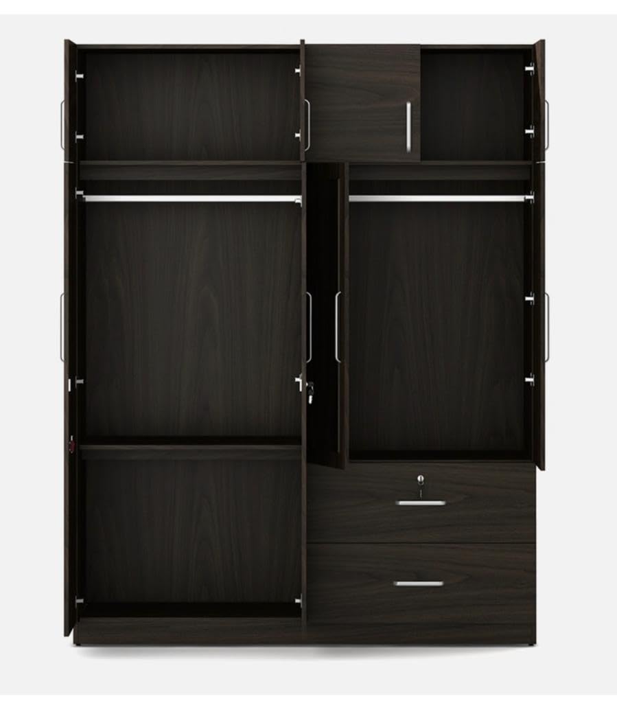 CASPIAN Furniture 4 Door Wardrobe for Bedroom with Loft and Mirror (Rainforest Dark) (Size 80 x 62 x 20 inches)