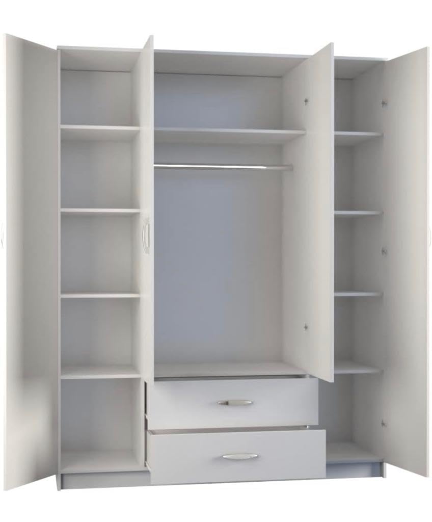 CASPIAN Furniture 4 Door Wardrobe for Bedroom in White Colour | 75 x 60 x 21 inches | Cupboard for Home | Wooden Furniture