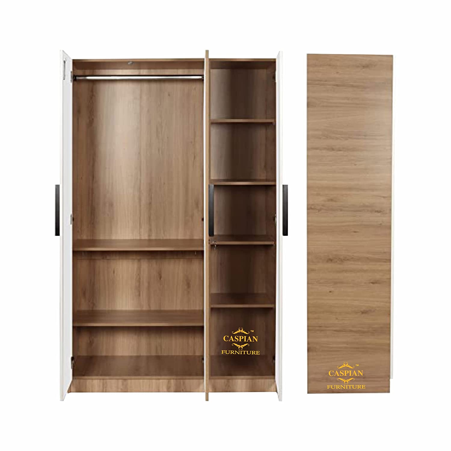 Engineered Wood 3 Door Wardrobe with Drawer, Shelves & Hanging Space for Clothes || Wooden Utility Cupboard