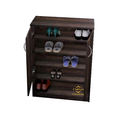 Engineered Wood 4 Tier Shelf in Wood Finish| Shoe Cabinet | Hall Way Furniture | Outdoor Cabinet with Lock | Size 30 x 24 inches