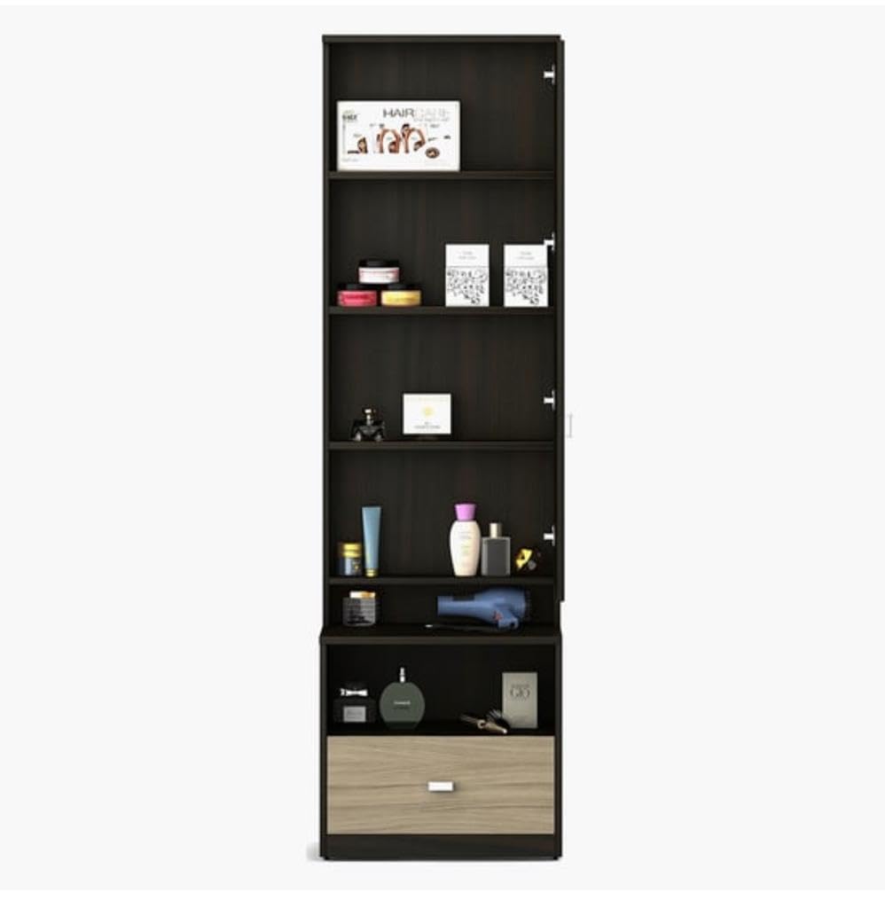 CASPIAN Furniture Engineered Wood Rainforest Dark and Honey Oak Dressing Table with Mirror, 5 Shelves 6 Compartments & 1 Drawer || Dressing Table || Makeup Table || Bedroom Organizer