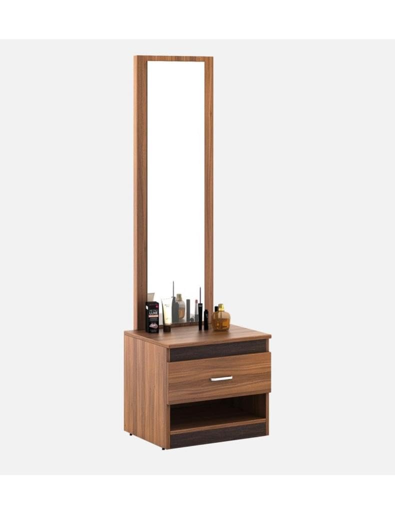 CASPIAN Furniture Engineered Wooden Classical Streak Brown Colour Dressing Table with Mirror, 1 Shelve & 1 Drawer || Dressing Table || Makeup Table || Bedroom Organizer