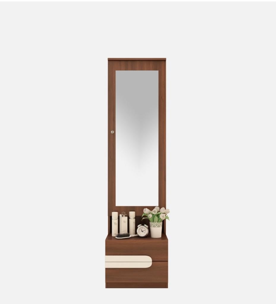 CASPIAN Furniture Engineered Wood Rainforest Brown & Frosty White (Handles) with Mirror 6 Shelves and 2 Drawers || Dressing Table || Makeup Table || Bedroom Organizer
