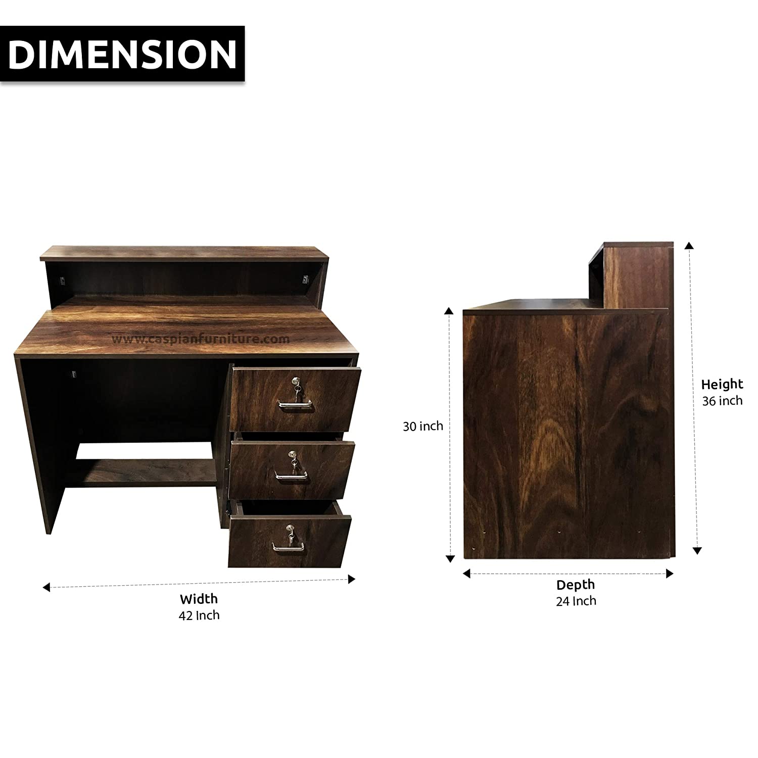Engineered Wood Study Table with Study Desk and Drawers (Brown Textured)