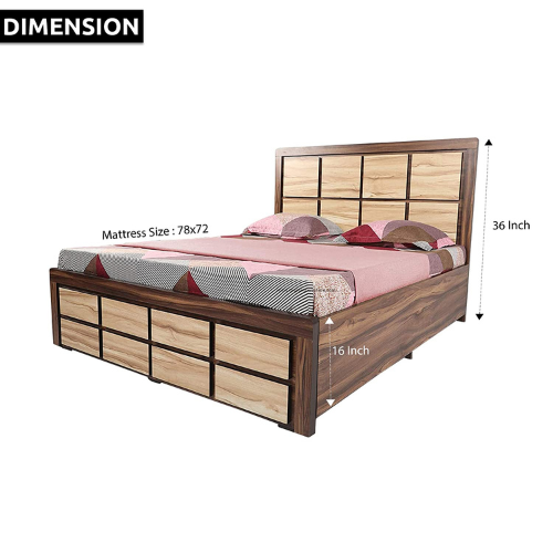 Engineered Wood Block Style Dual Colour King Size Bed with Storage