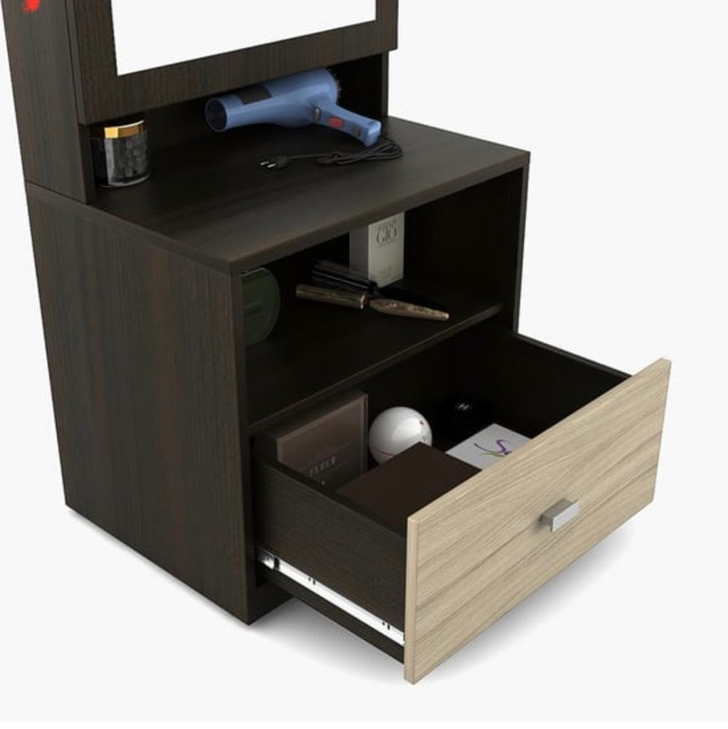 CASPIAN Furniture Engineered Wood Rainforest Dark and Honey Oak Dressing Table with Mirror, 5 Shelves 6 Compartments & 1 Drawer || Dressing Table || Makeup Table || Bedroom Organizer