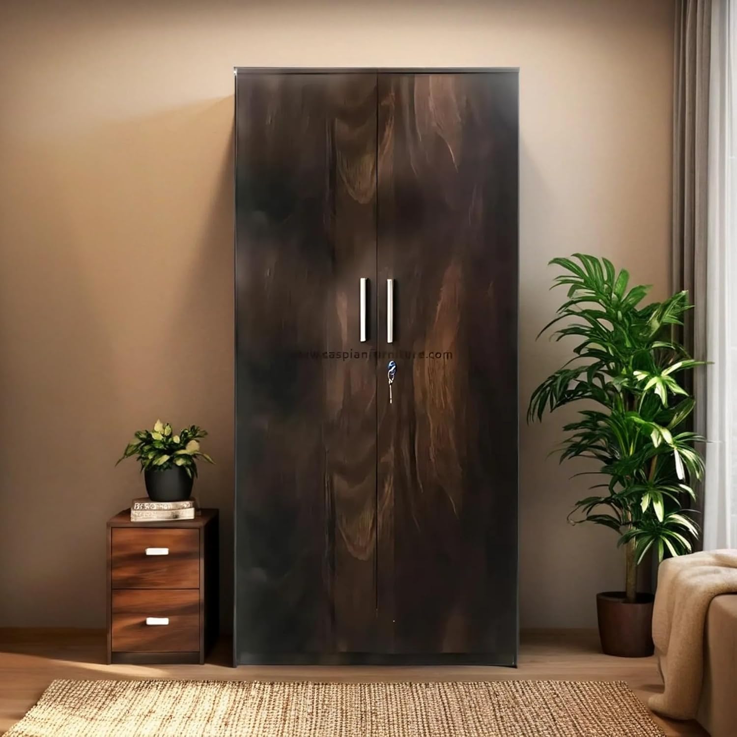 Junglewood Texture 2 Door Wardrobe/Cupboard with 6 Shelves | Wardrobe for Bedroom/Kitchen Organizer/Clothes Cabinet