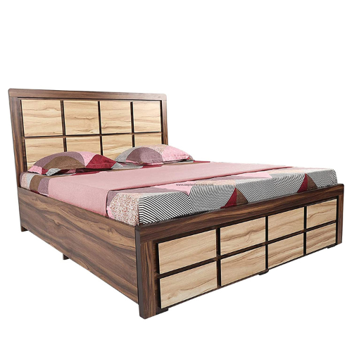 Engineered Wood Block Style Dual Colour King Size Bed with Storage