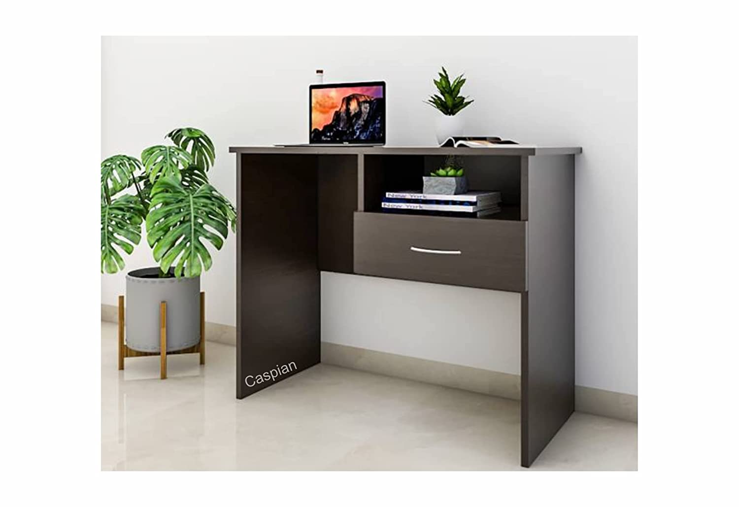 Engineered Wood Study Table in Coffee Brown with Drawer and Open Shelves | Work Table | Office Table | Small Table for Home