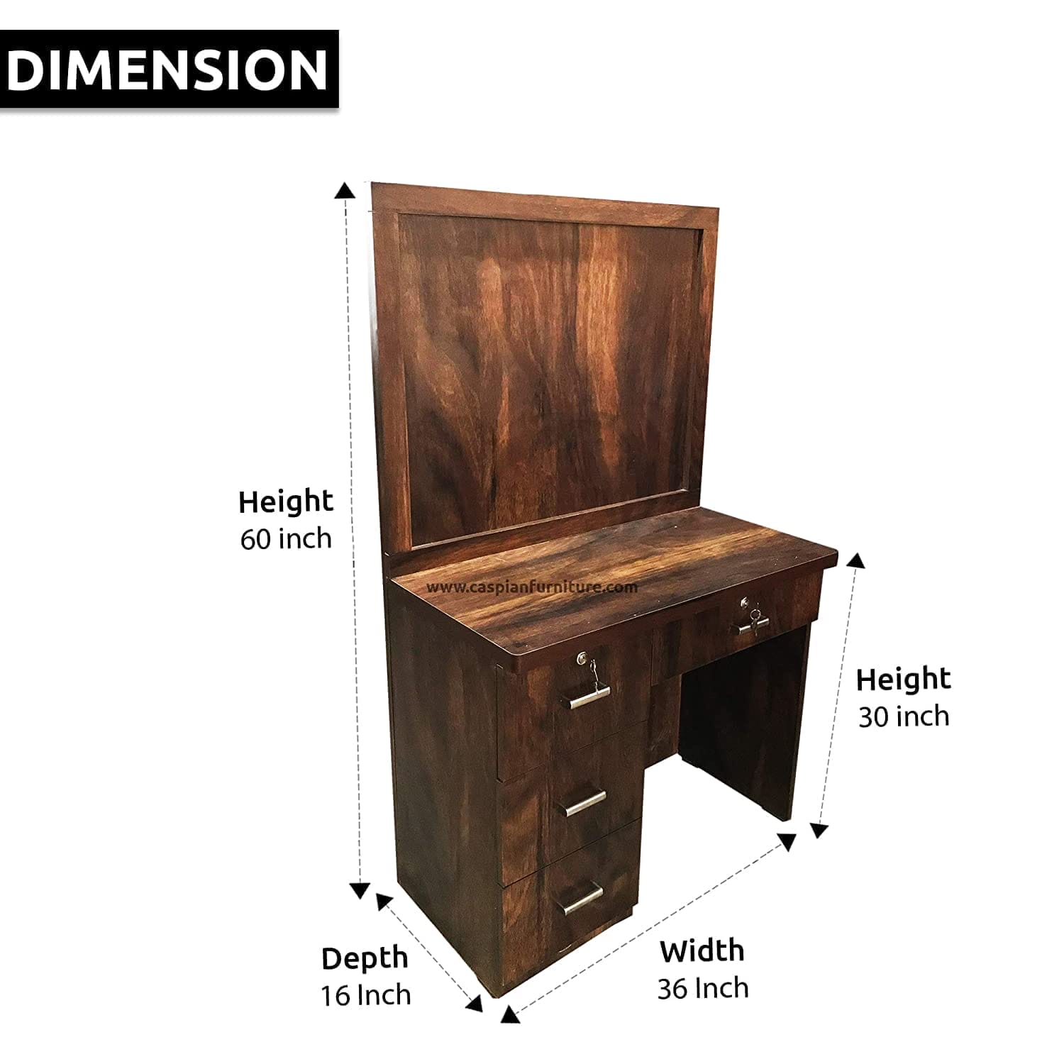 Engineered Wood Textured Study Table with Study Desk and Drawers (Brown)