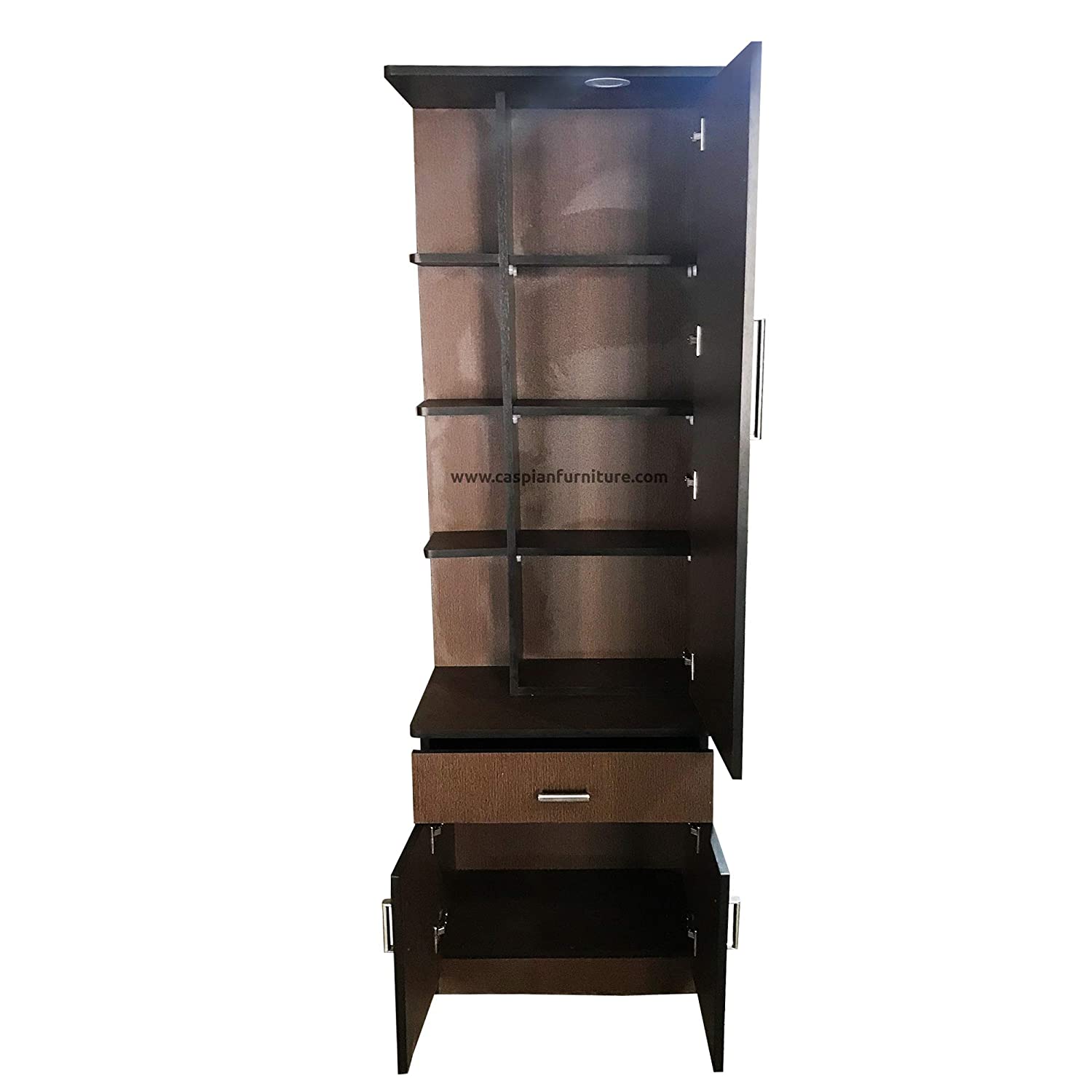 Engineered Wood Dressing Table with Mirror , Storage , Shelves , Drawer and LED Light (Brown Finish)
