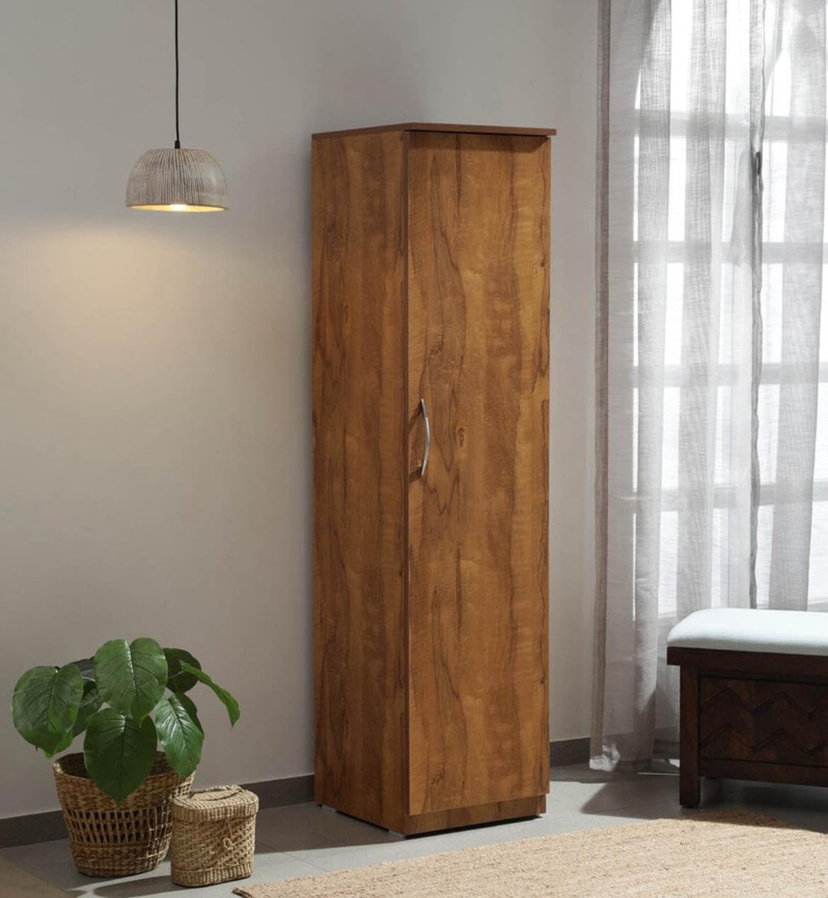 CASPIAN Wardrobe | 1 Year Warranty | Wardrobe for Clothes, Almirah for Clothes, Cupboard, Almirah Wooden (1 Door) (Brazilian Teak