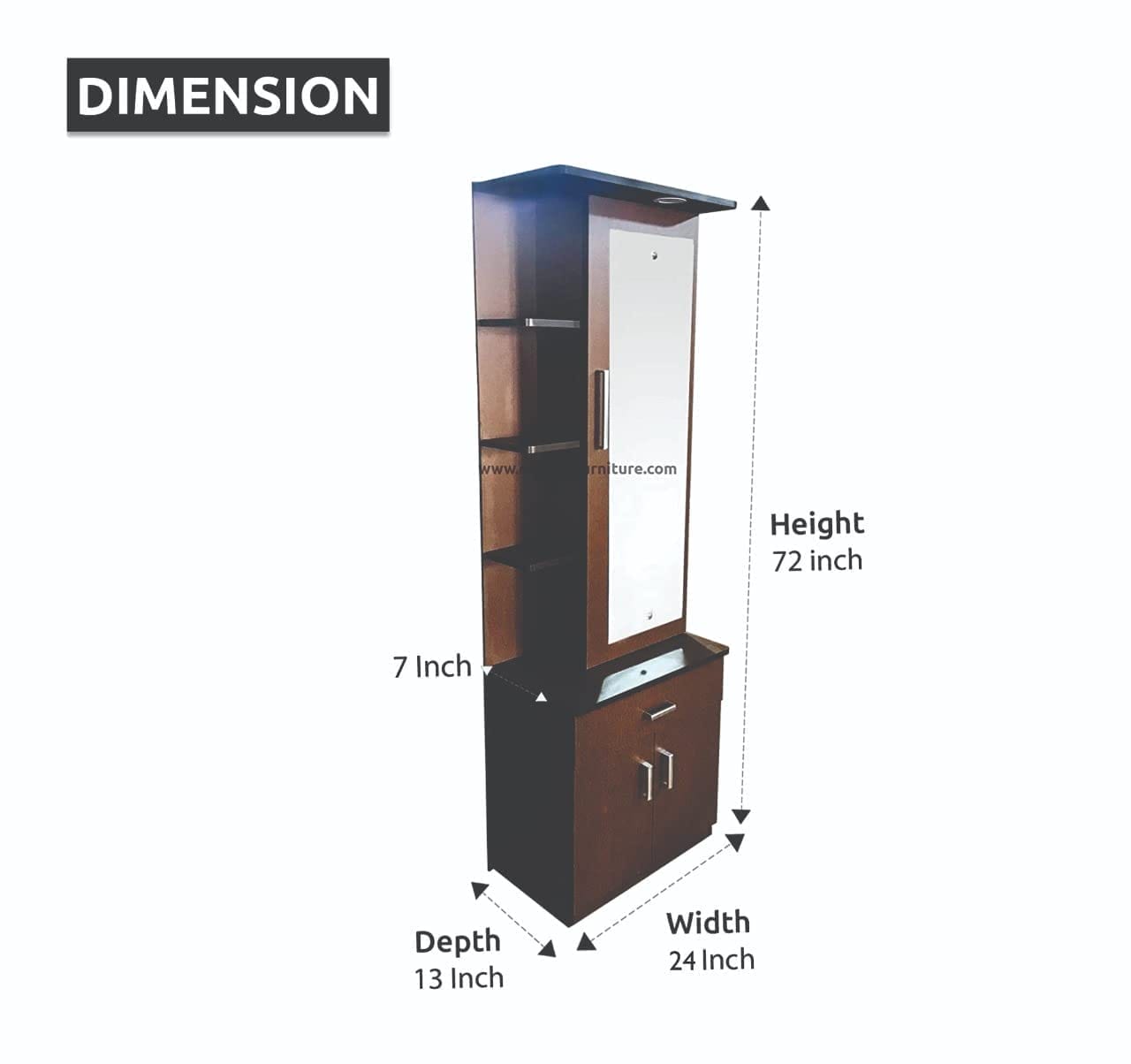 Engineered Wood Dressing Table with Mirror , Storage , Shelves , Drawer and LED Light (Brown Finish)