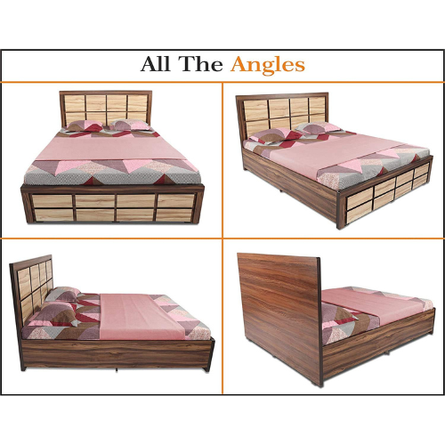 Engineered Wood Block Style Dual Colour King Size Bed with Storage