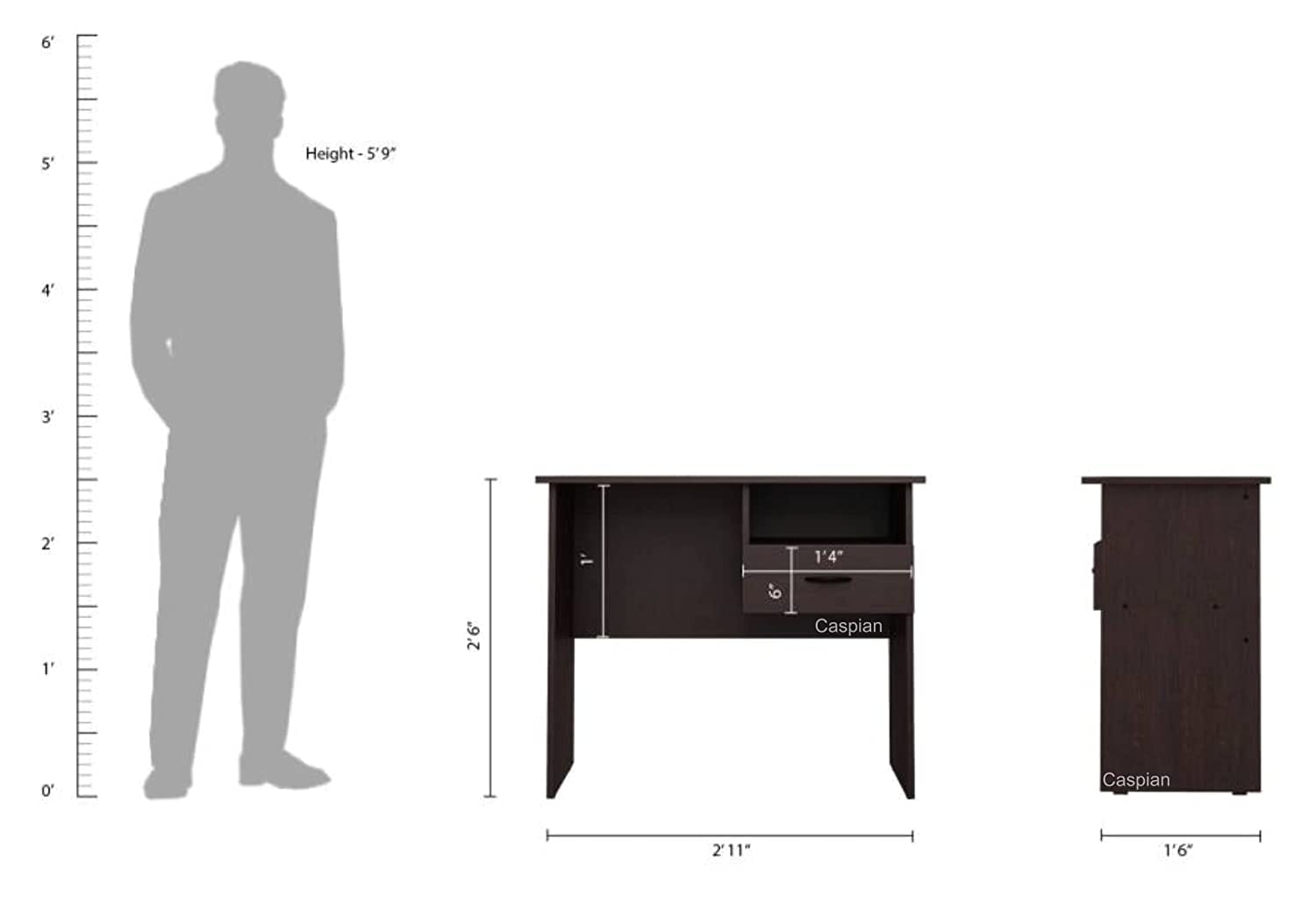 Engineered Wood Study Table in Coffee Brown with Drawer and Open Shelves | Work Table | Office Table | Small Table for Home