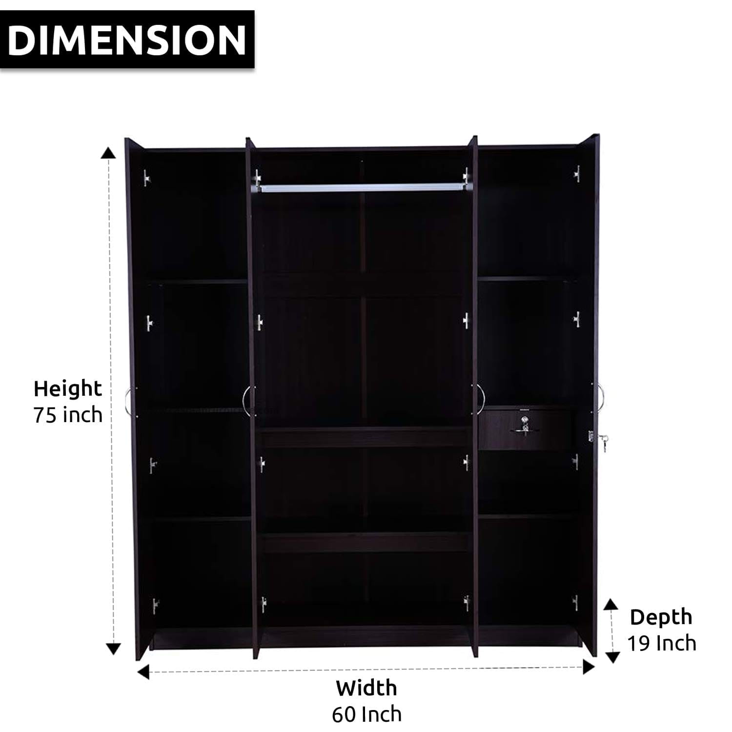 Walnut Colour 3 Door Wardrobe with Mirror,Drawer, Shelves and Hanging Space for Clothes | Wardrobe for Clothes | Cupboard | Almirah