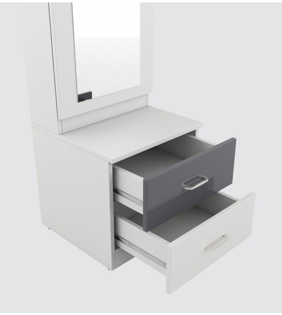 CASPIAN Furniture Frosty White and Elegant Grey Colour Dressing Table with Mirror,Shelves and Drawers || Makeup Table || Organizer for Room || Dressing Table