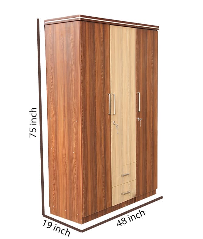 Designer Three Door Without Mirror Wardrobe