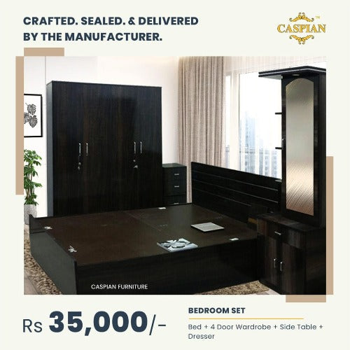 4 Door Wardrobe , Queen Size Bed , Dressing Table , Side Table with Customization