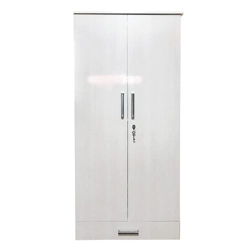White 2 Door Wardrobe with Locker, 3 Drawers, 4 Shelves |2 Door Wardrobe for Bedroom | Wardrobe for Clothes |