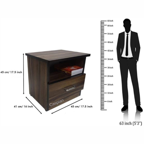 Engineered Wood Bedside Table with 1 Drawer and Open Shelf in Walnut Brown