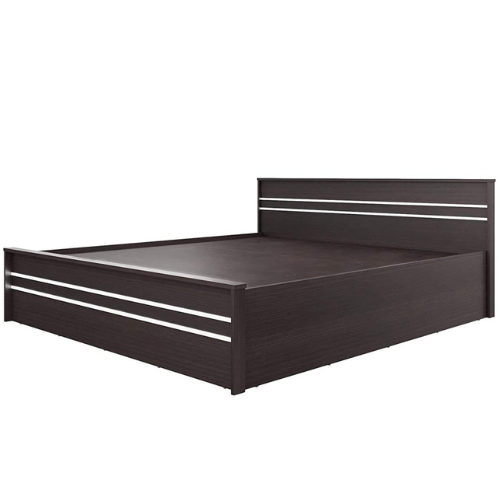 Engineered Wood Striped Queen Size Bed with Storage/Mattress Size 72 x 60 Inches (Walnut Finish)