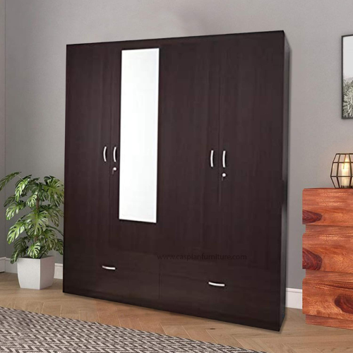 4 Door Wardrobe for Bedroom with Mirror, Drawers, Shelves and Hanging Space | 4 Door Wardrobe for Clothes Wooden Furniture