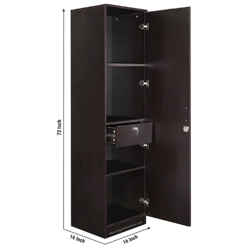 Coffee Brown Engineered Wood Single Door Wardrobe/Cupboard, 4 Compartments