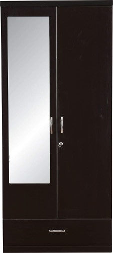 Walnut 2 Door Wardrobe with Mirror, 2 Shelves, Drawer and Hanging Space for Clothes |Wardrobe for Bedroom | Wardrobe for Clothes