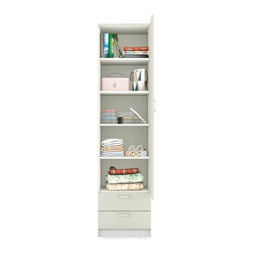 Super White Engineered Wood Single Door Wardrobe/Cupboard with 4 Shelves