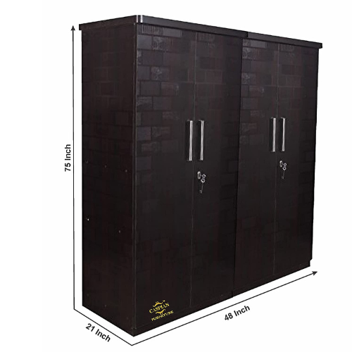 4 Door Wardrobe in Brick Texture for Bedroom | Engineered Wood Cupboard for Clothes and Accessories